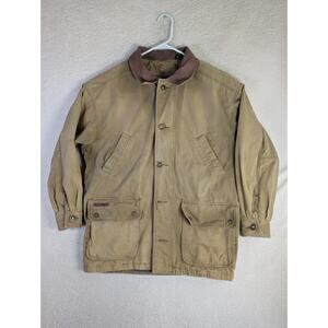 Vintage Timberland Jacket Mens Medium Brown Canvas Leather Collar READ